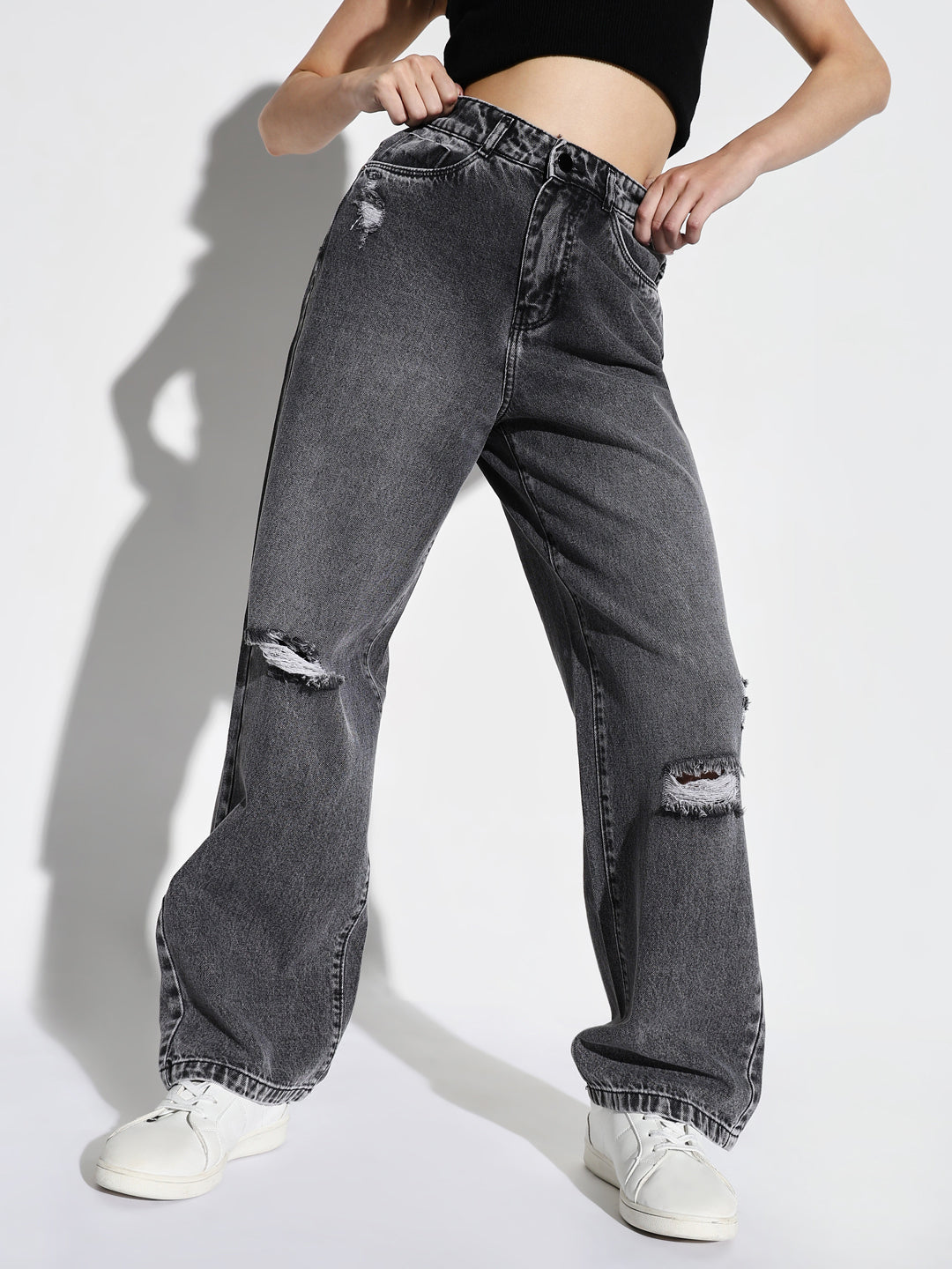 Women Grey Wide Leg Jeans