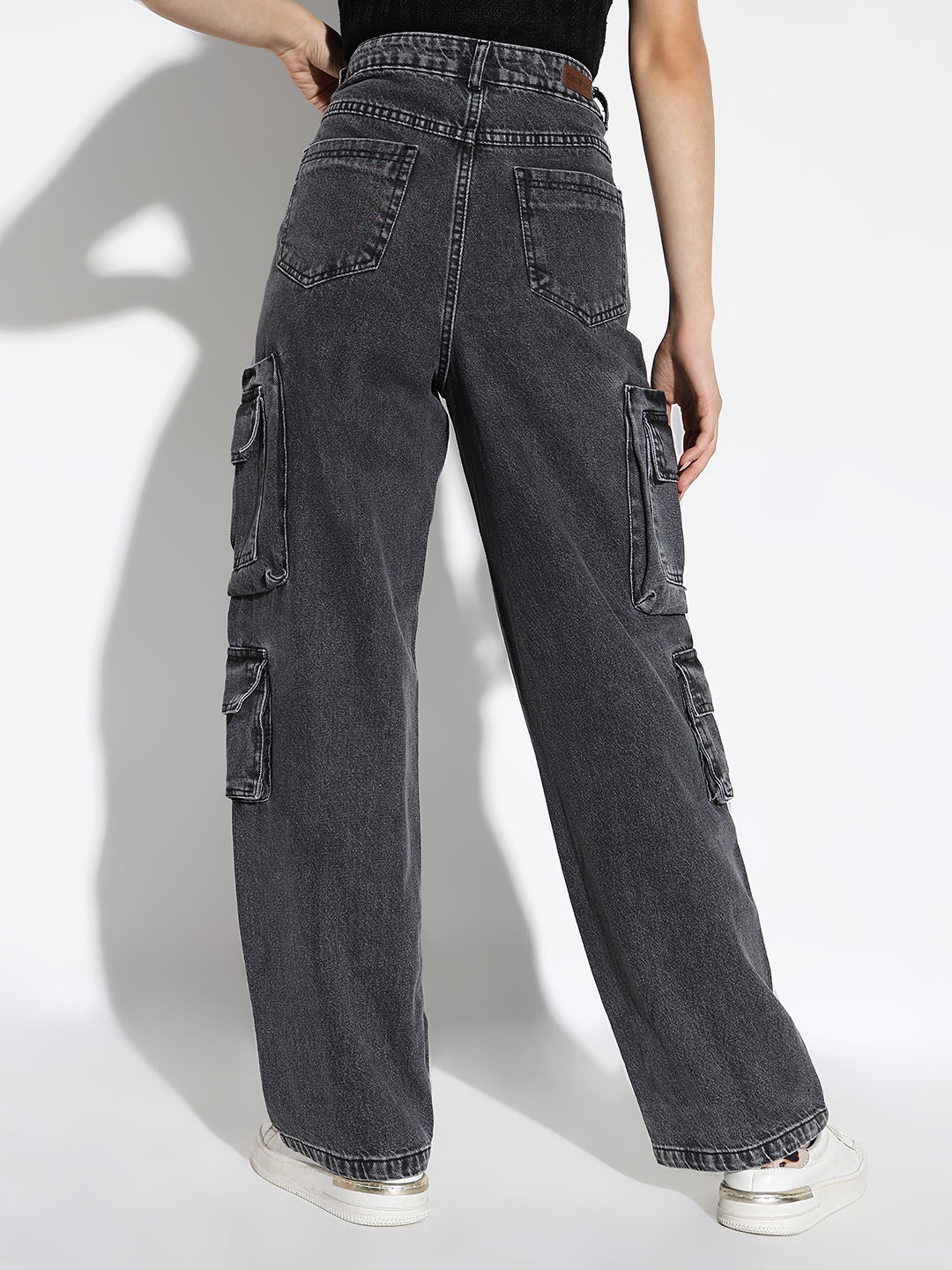 Women Grey Straight Fit Cargo Jeans