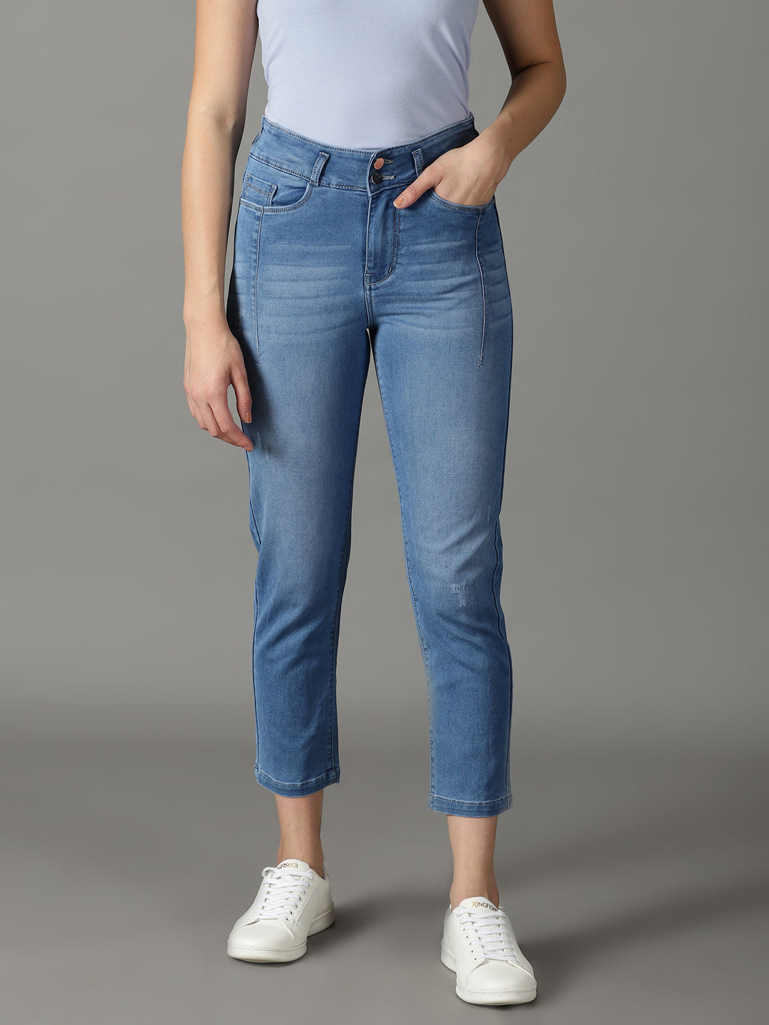 Women Solid Blue Relaxed Fit Denim Jeans
