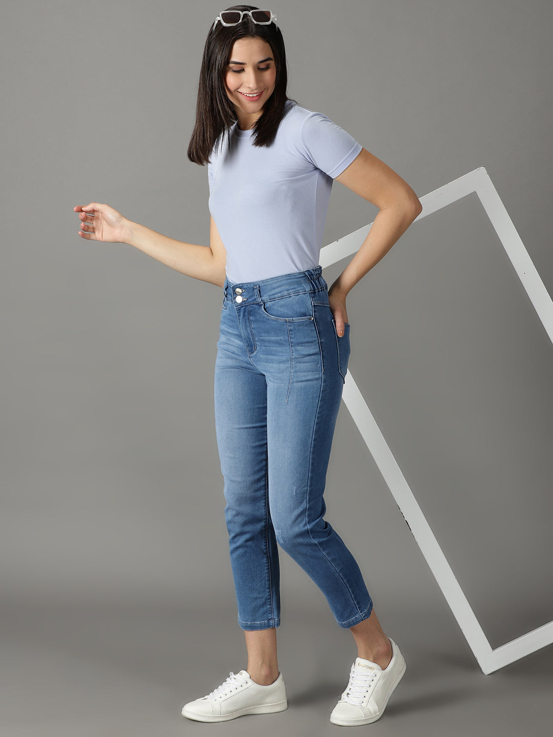Women Solid Blue Relaxed Fit Denim Jeans