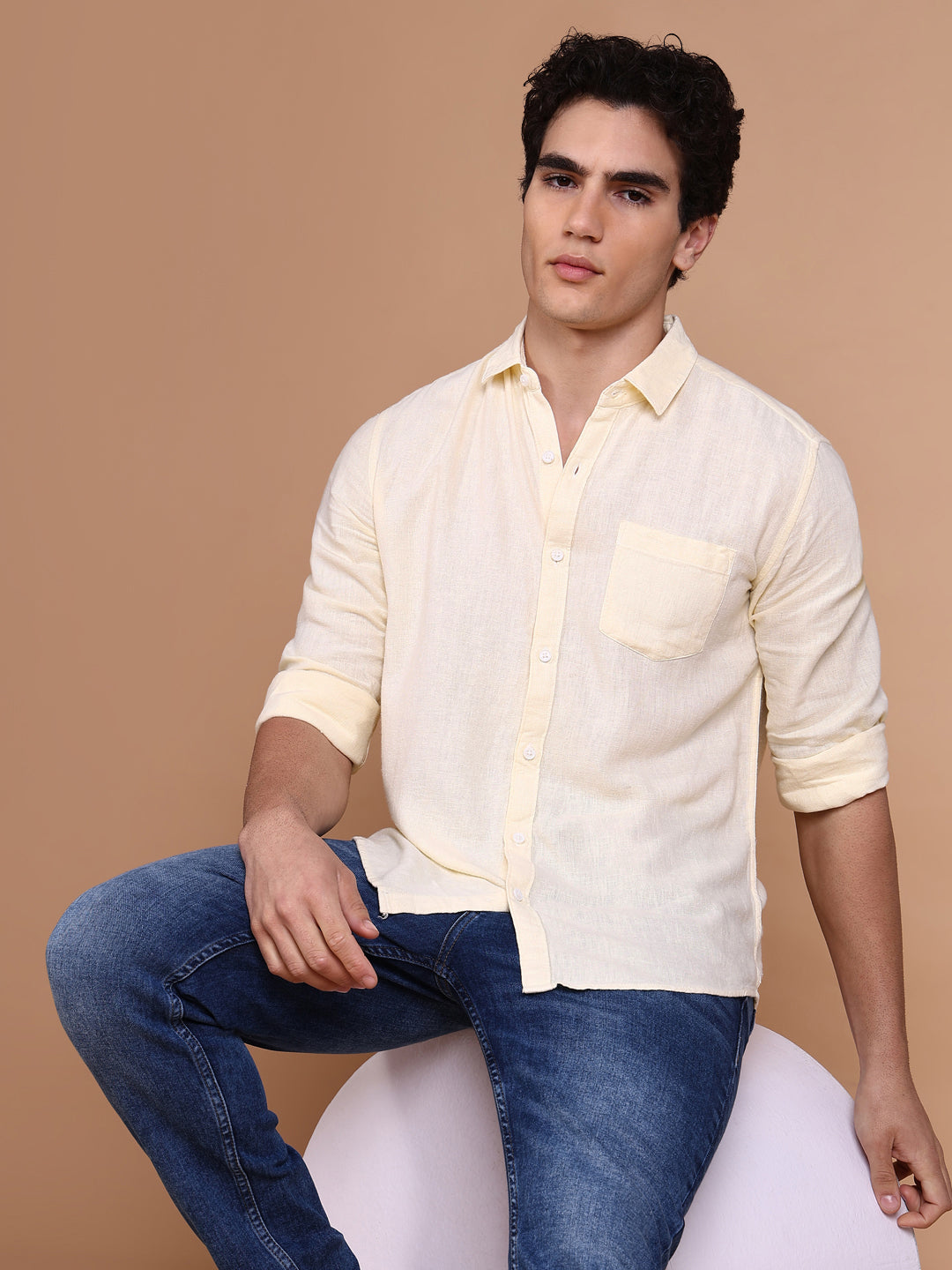 Men Yellow Solid Shirt