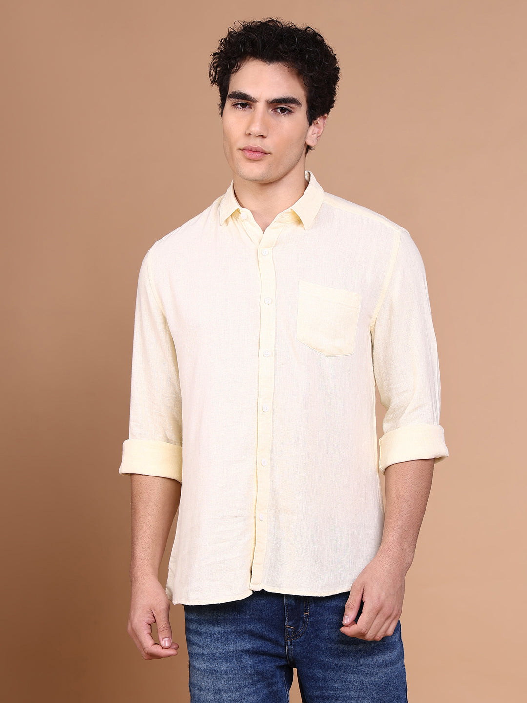 Men Yellow Solid Shirt