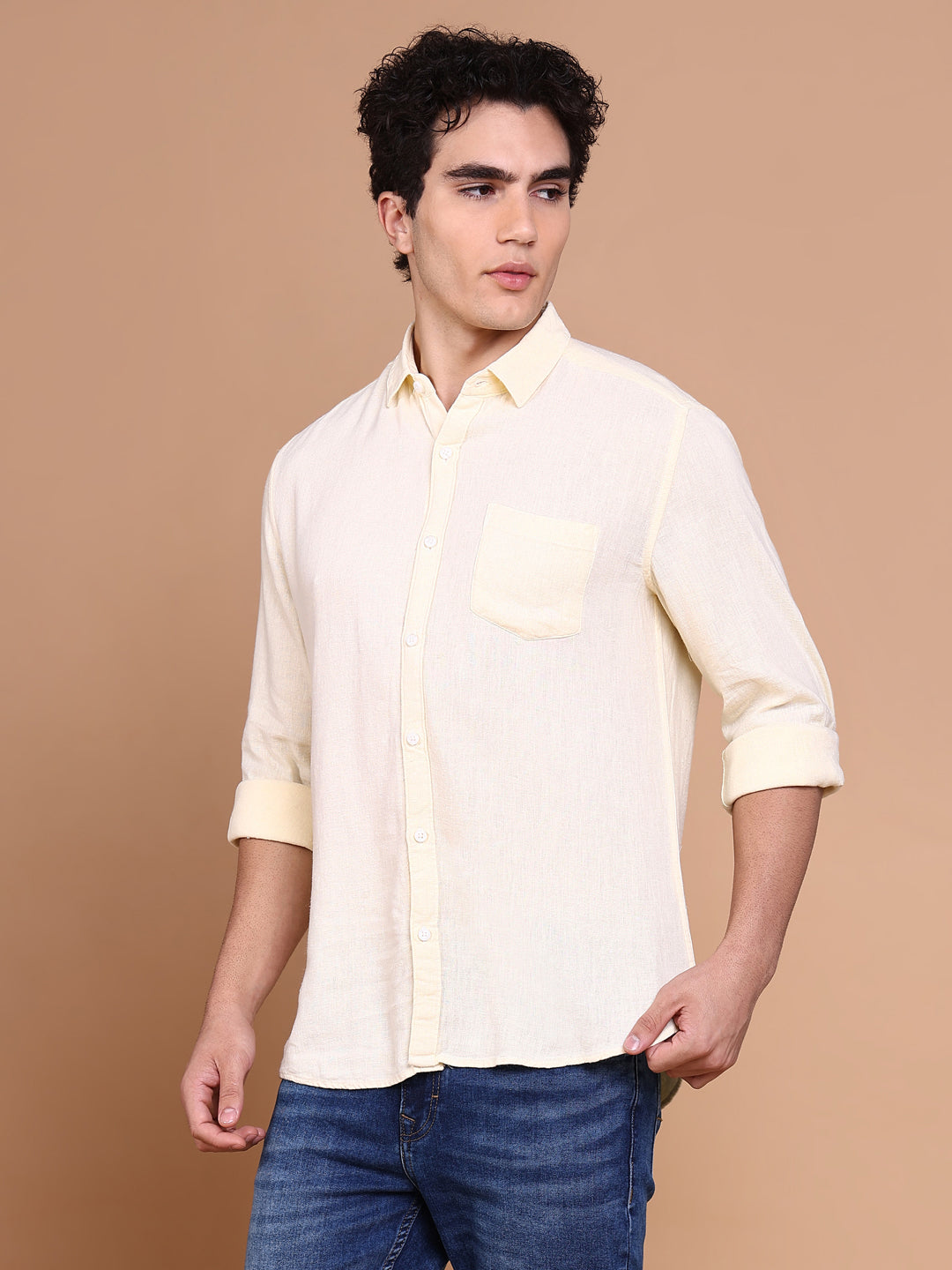 Men Yellow Solid Shirt