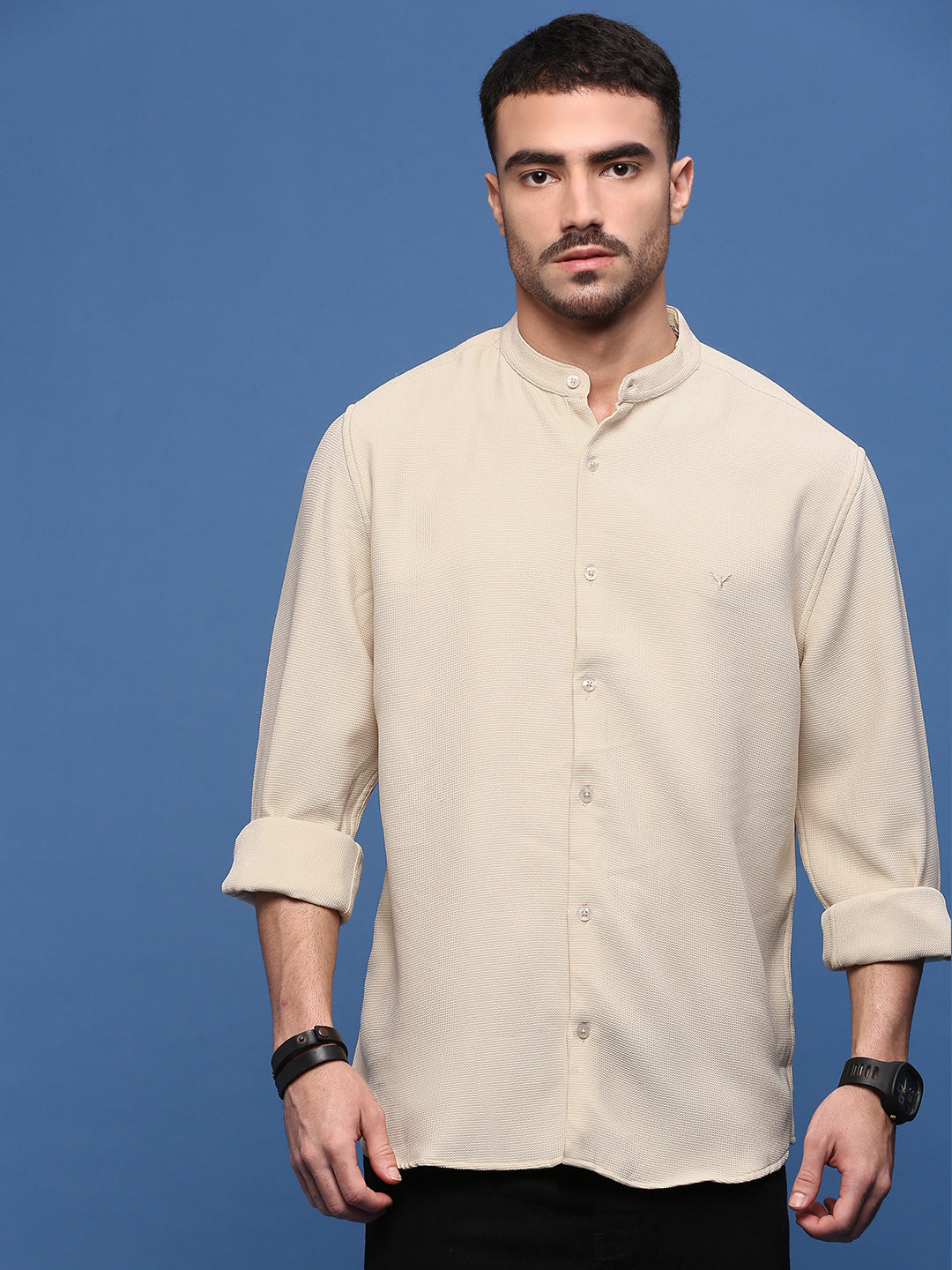 Men Beige Solid Slim Fit Shirt