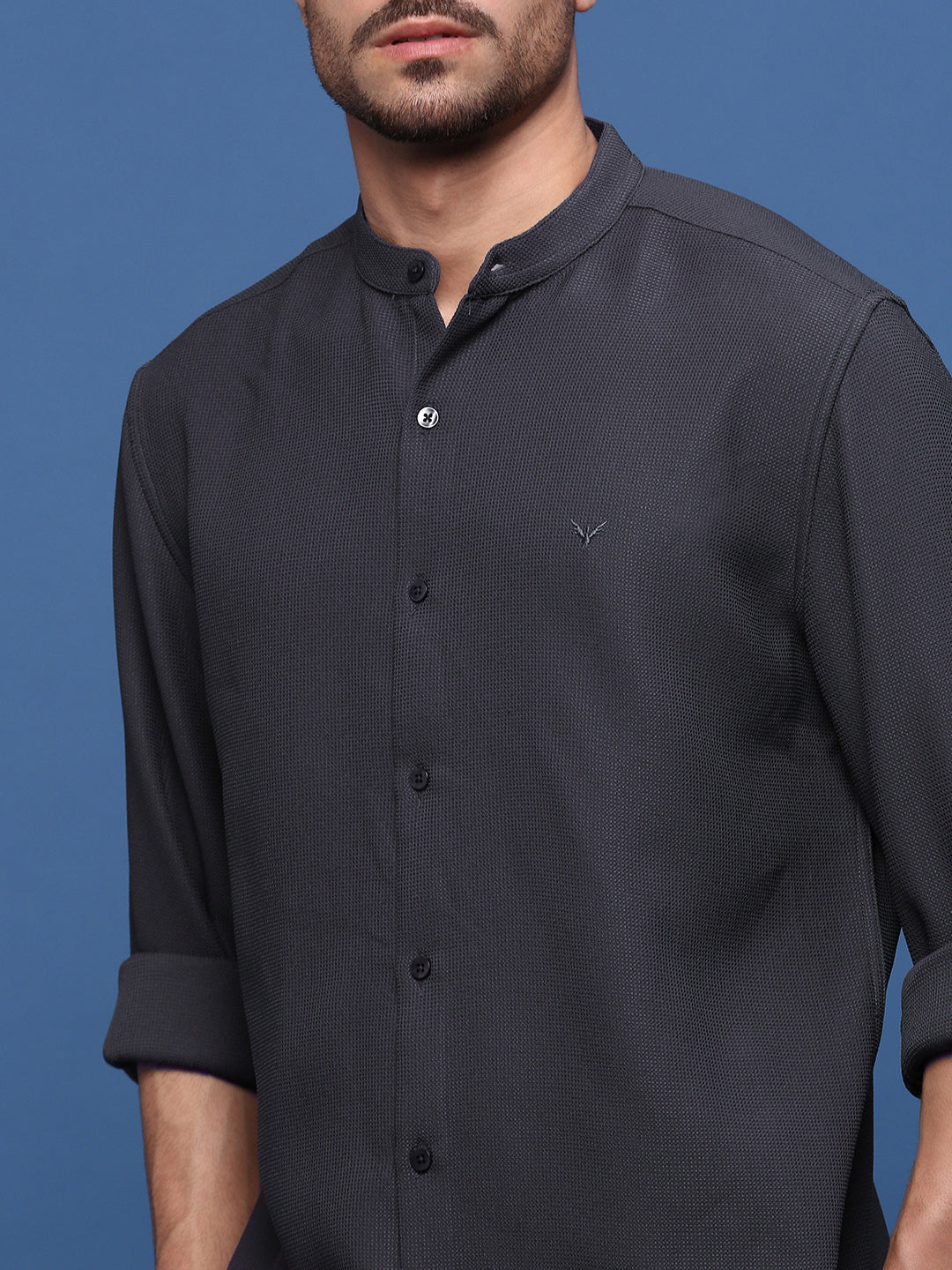 Men Charcoal Solid Slim Fit Shirt