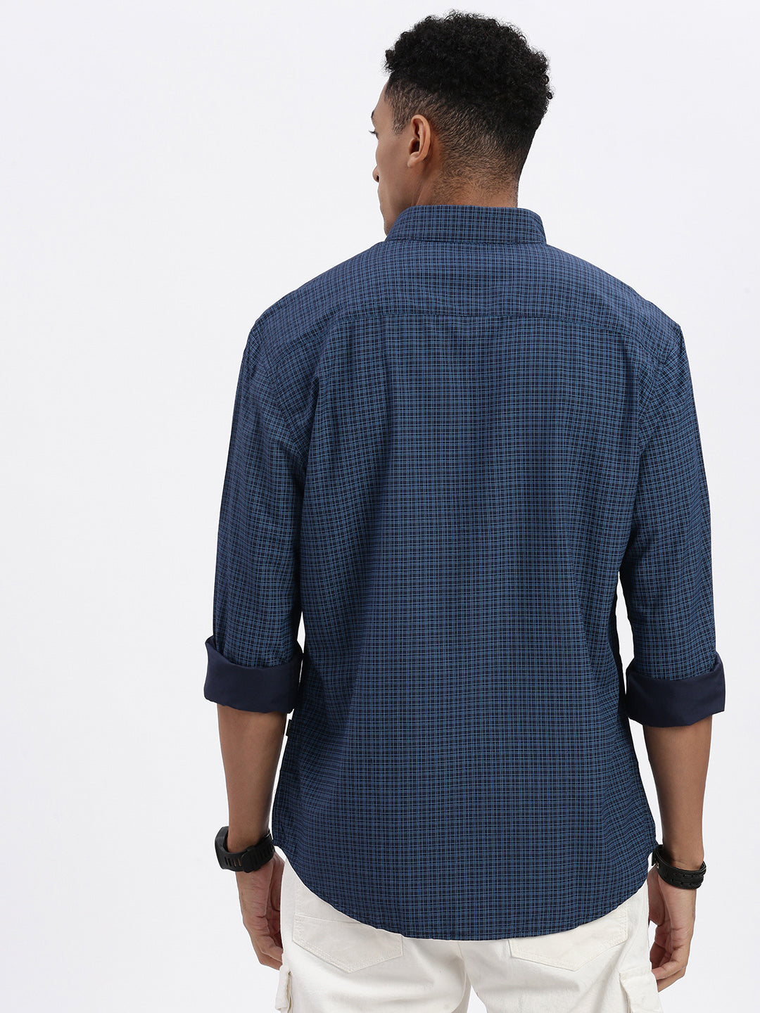 Men Blue Checked Slim Fit Shirt