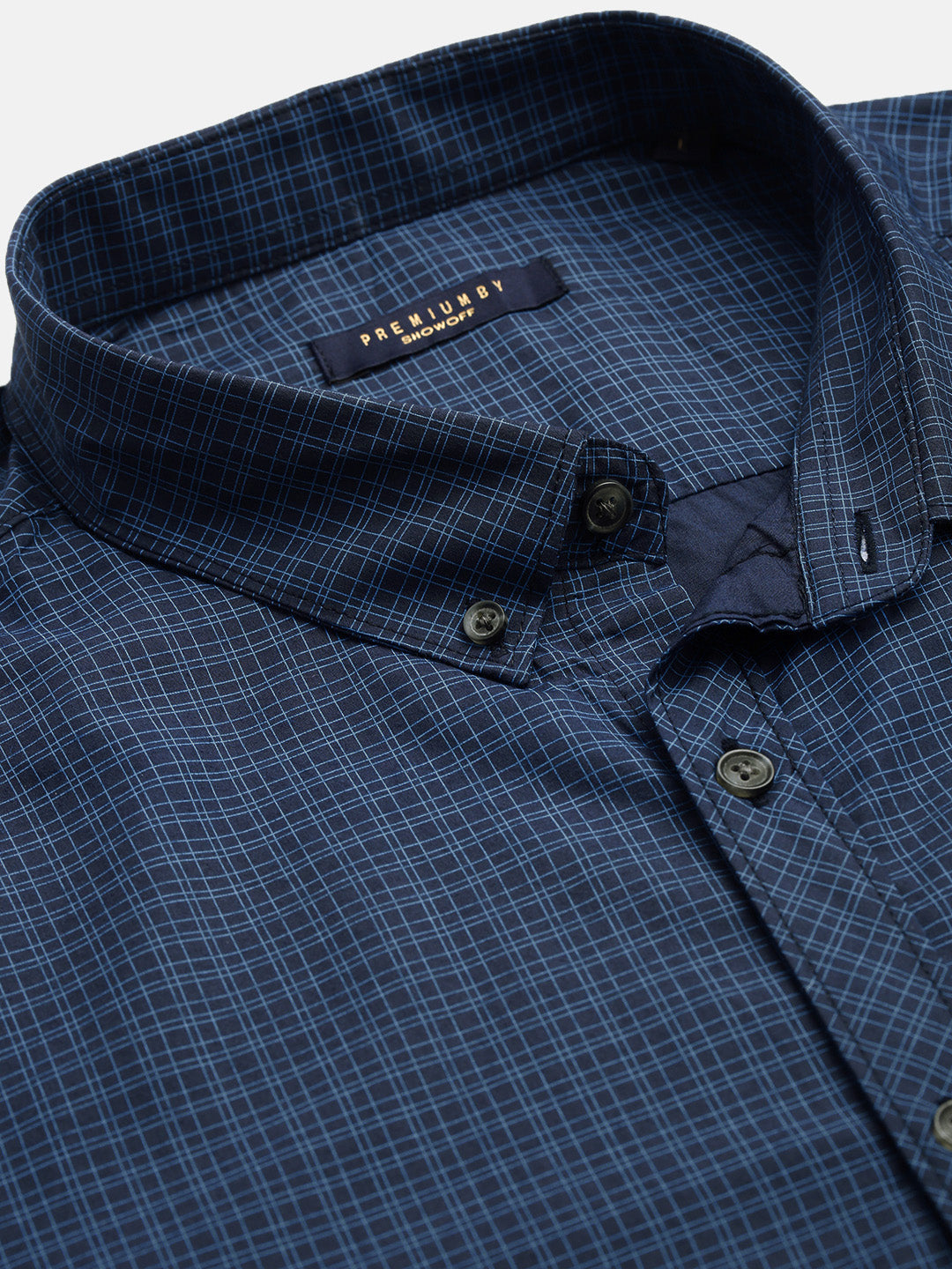 Men Blue Checked Slim Fit Shirt