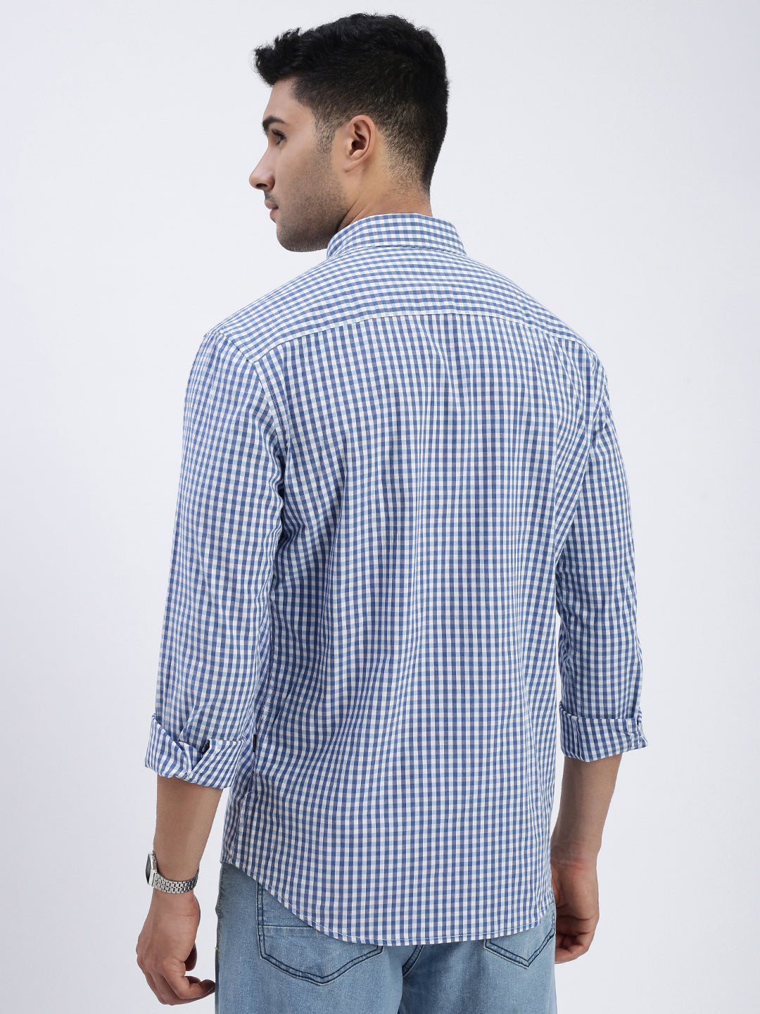 Men Blue Checked Slim Fit Shirt