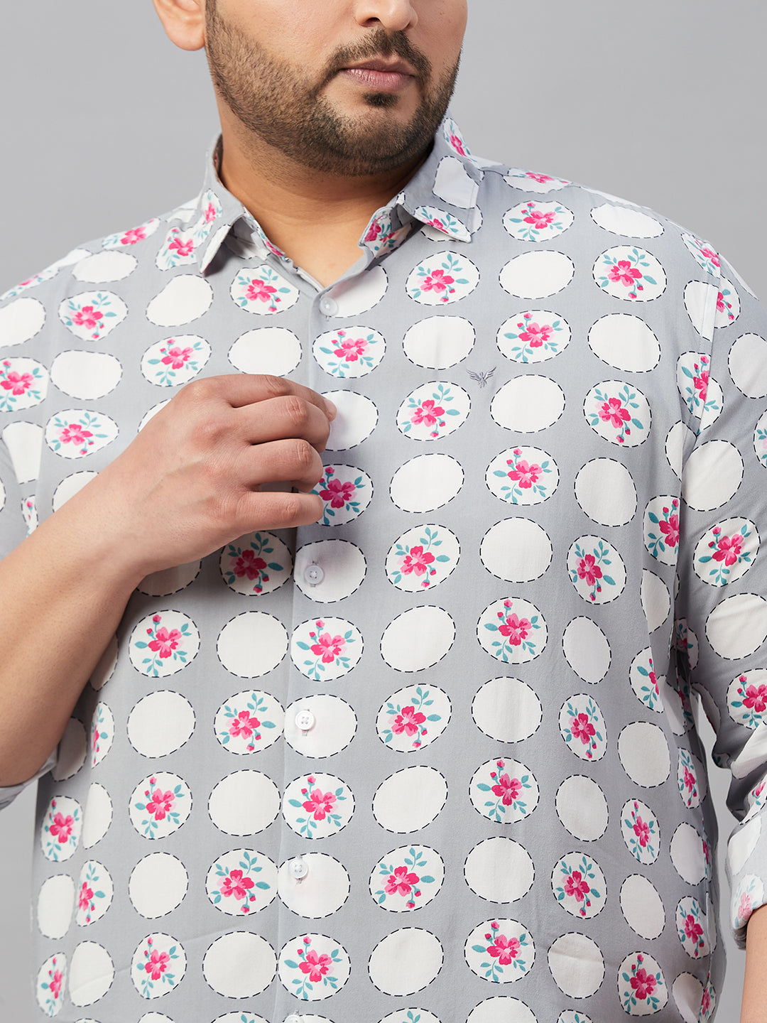 Men Printed Grey Smart Shirt
