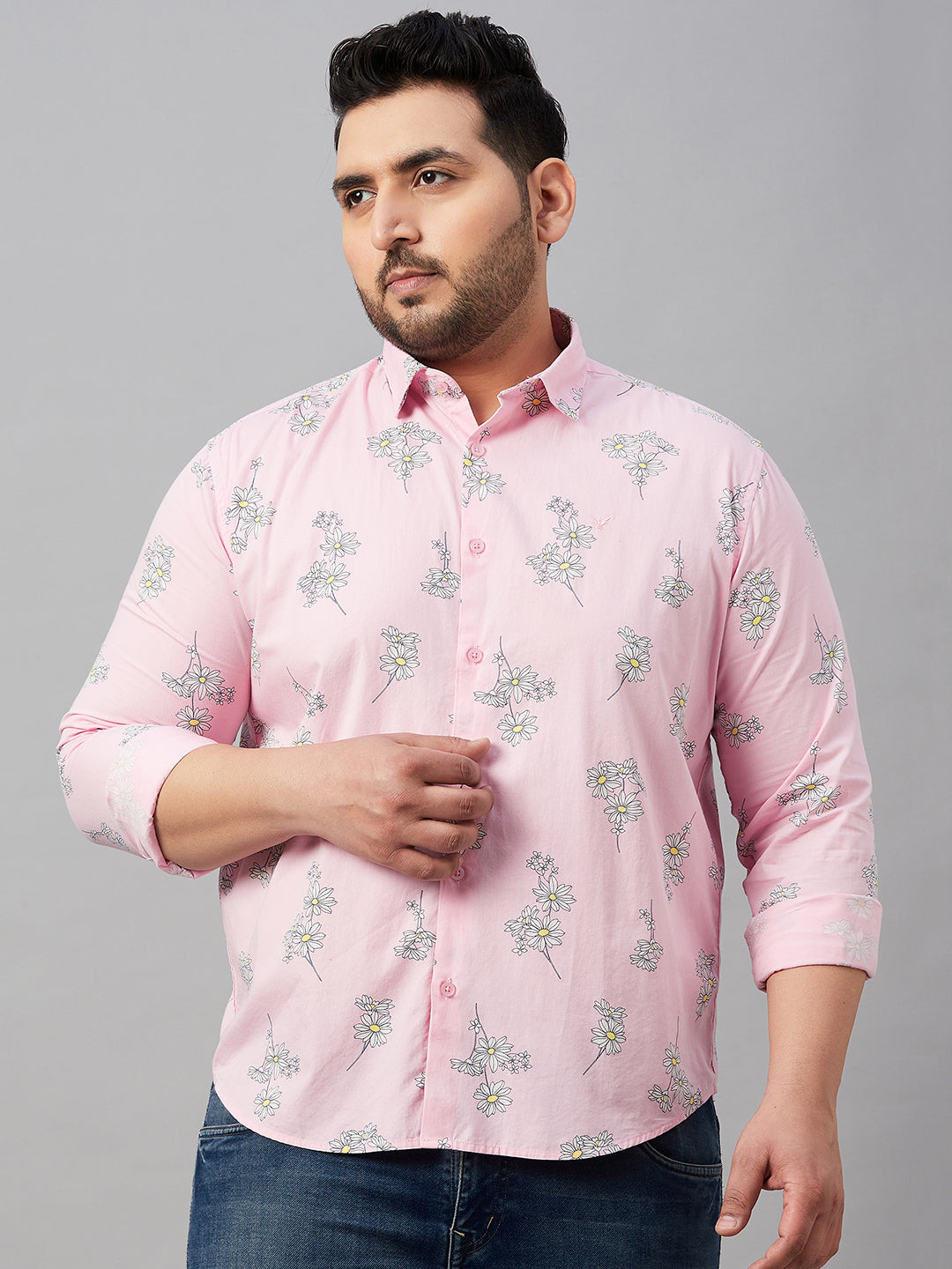 Men Printed Pink Smart Shirt