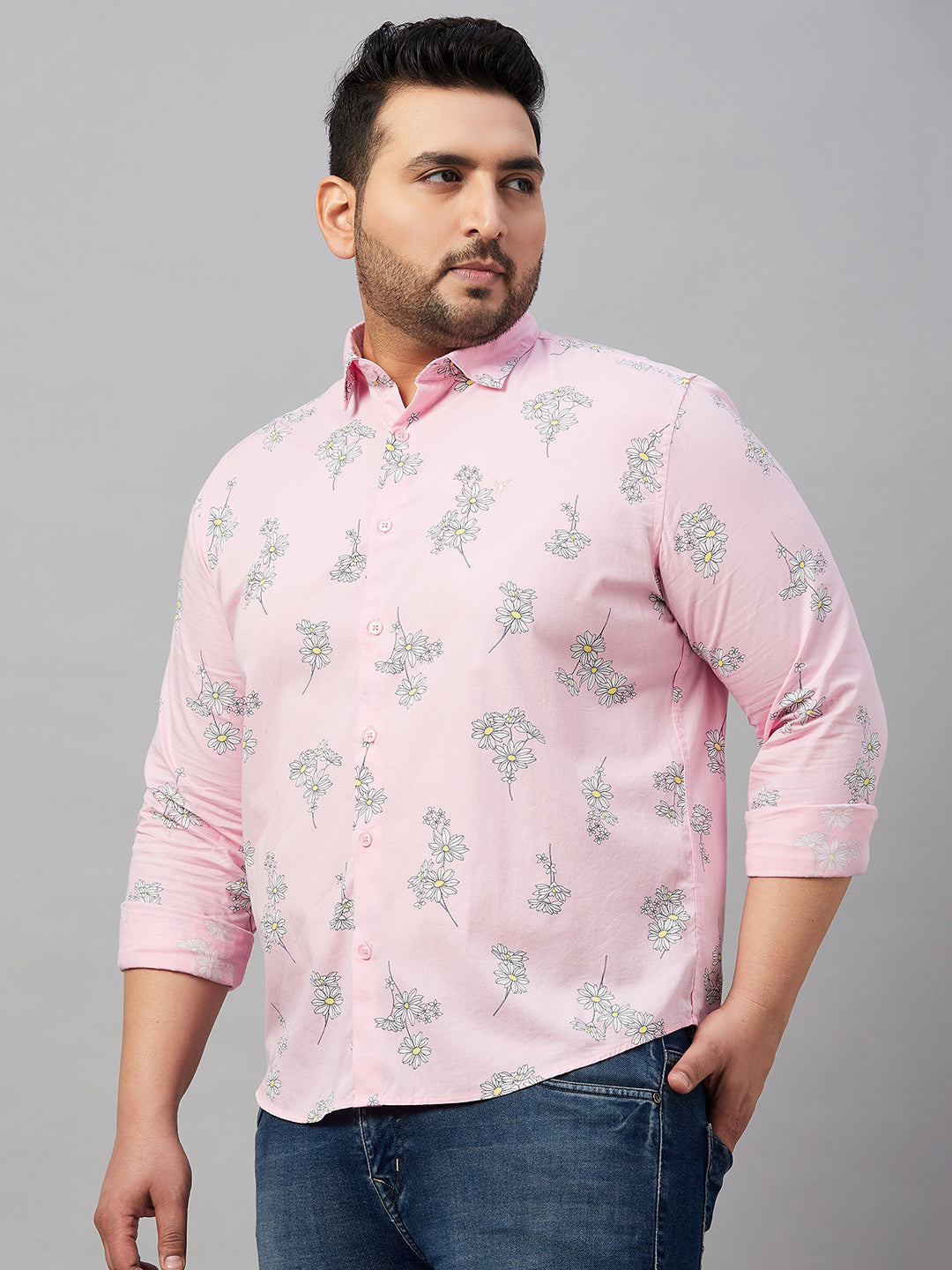 Men Printed Pink Smart Shirt