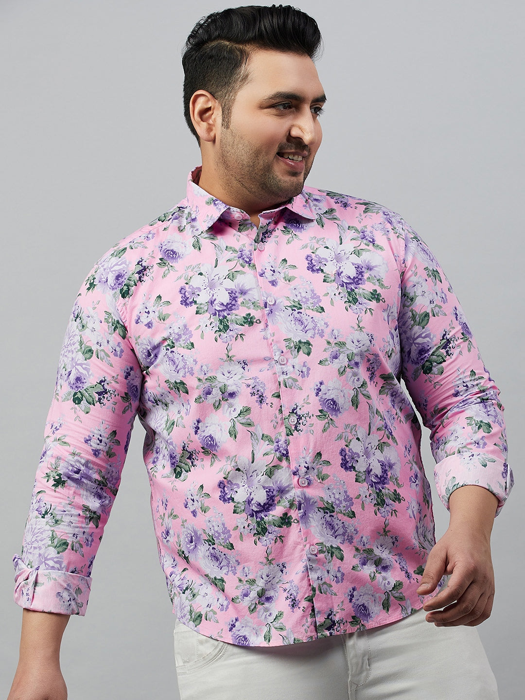 Men Printed Pink Smart Shirt