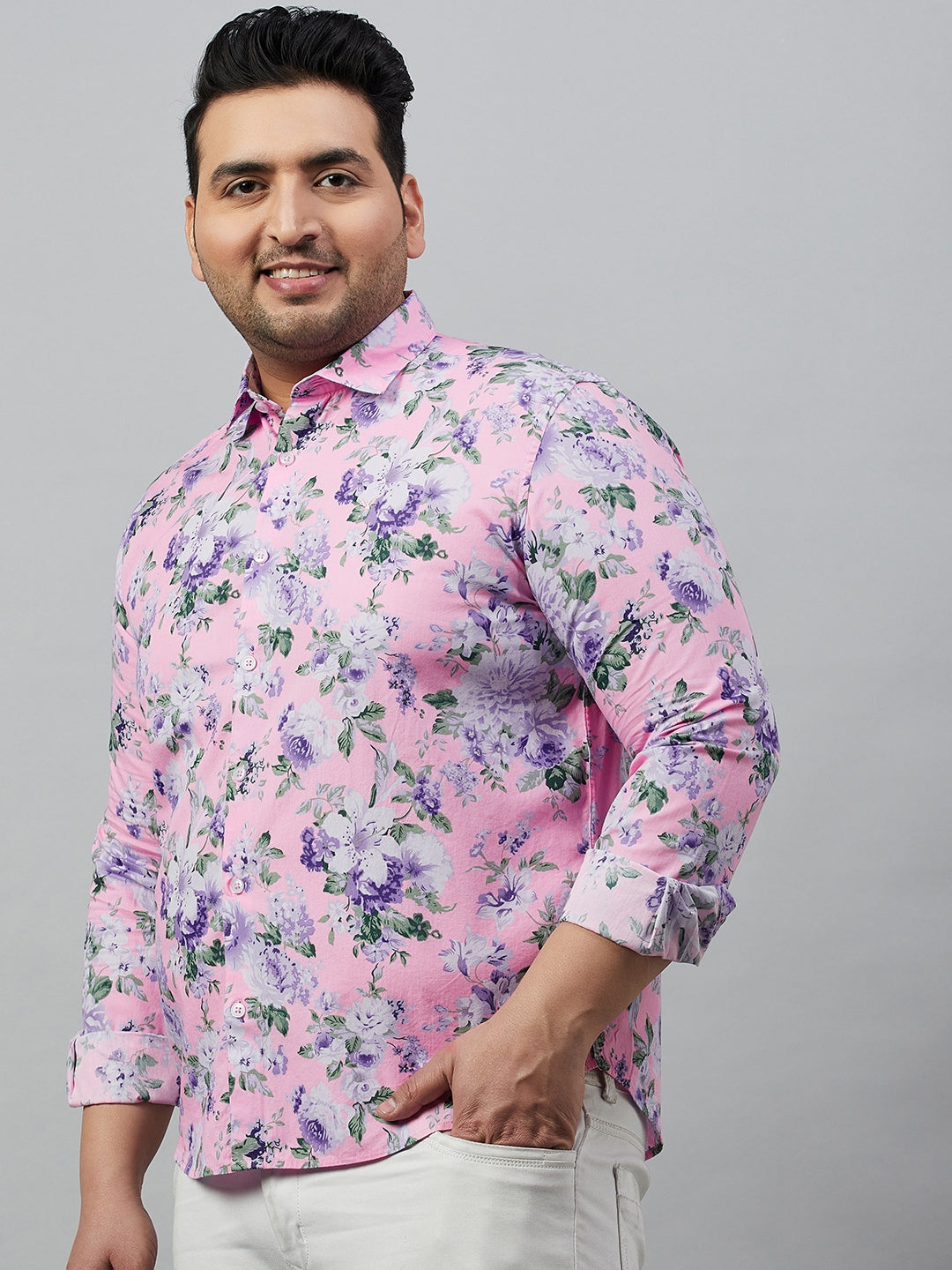 Men Printed Pink Smart Shirt