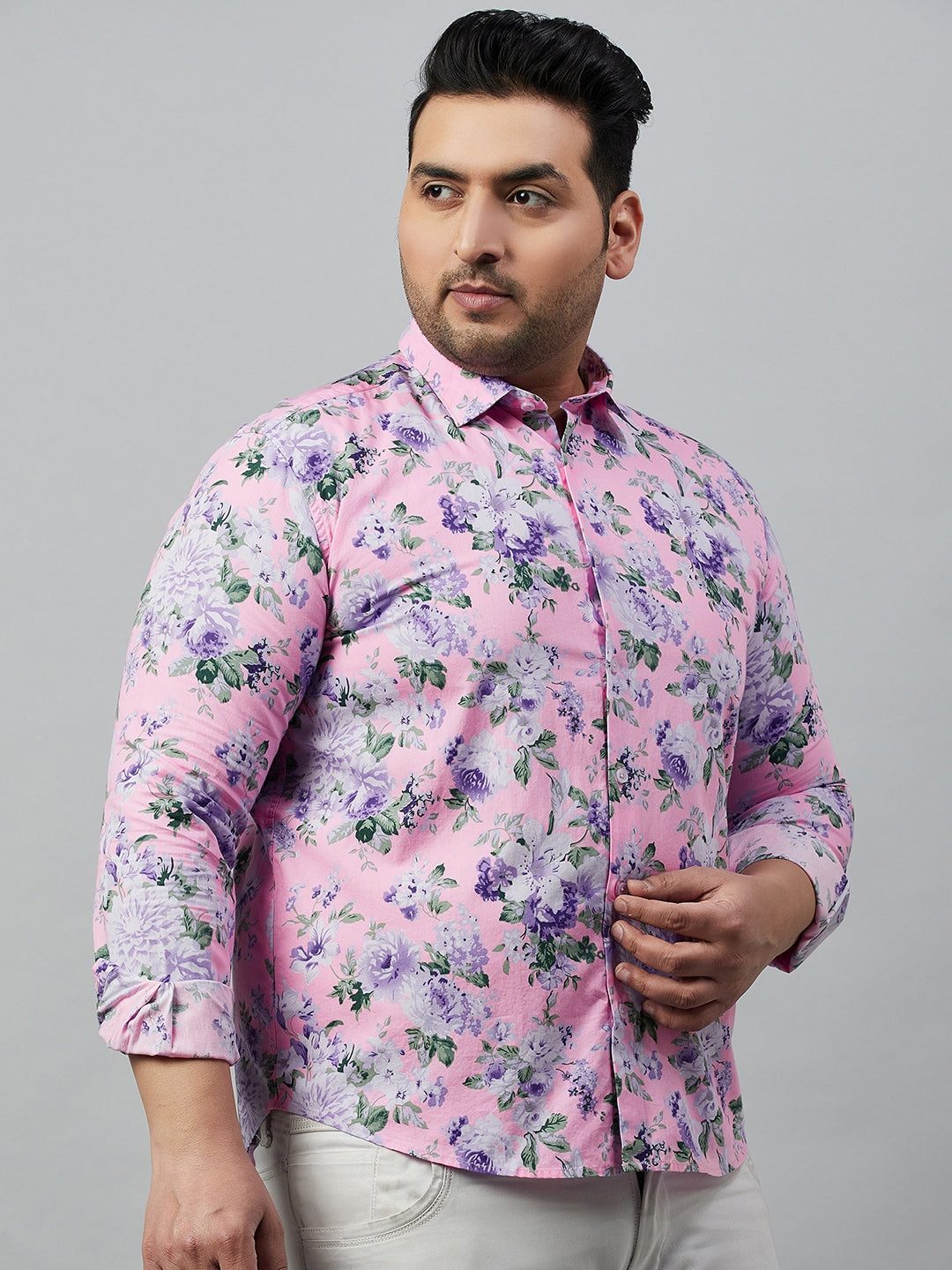 Men Printed Pink Smart Shirt