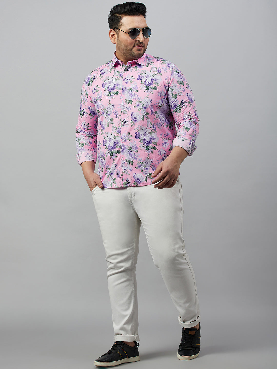 Men Printed Pink Smart Shirt