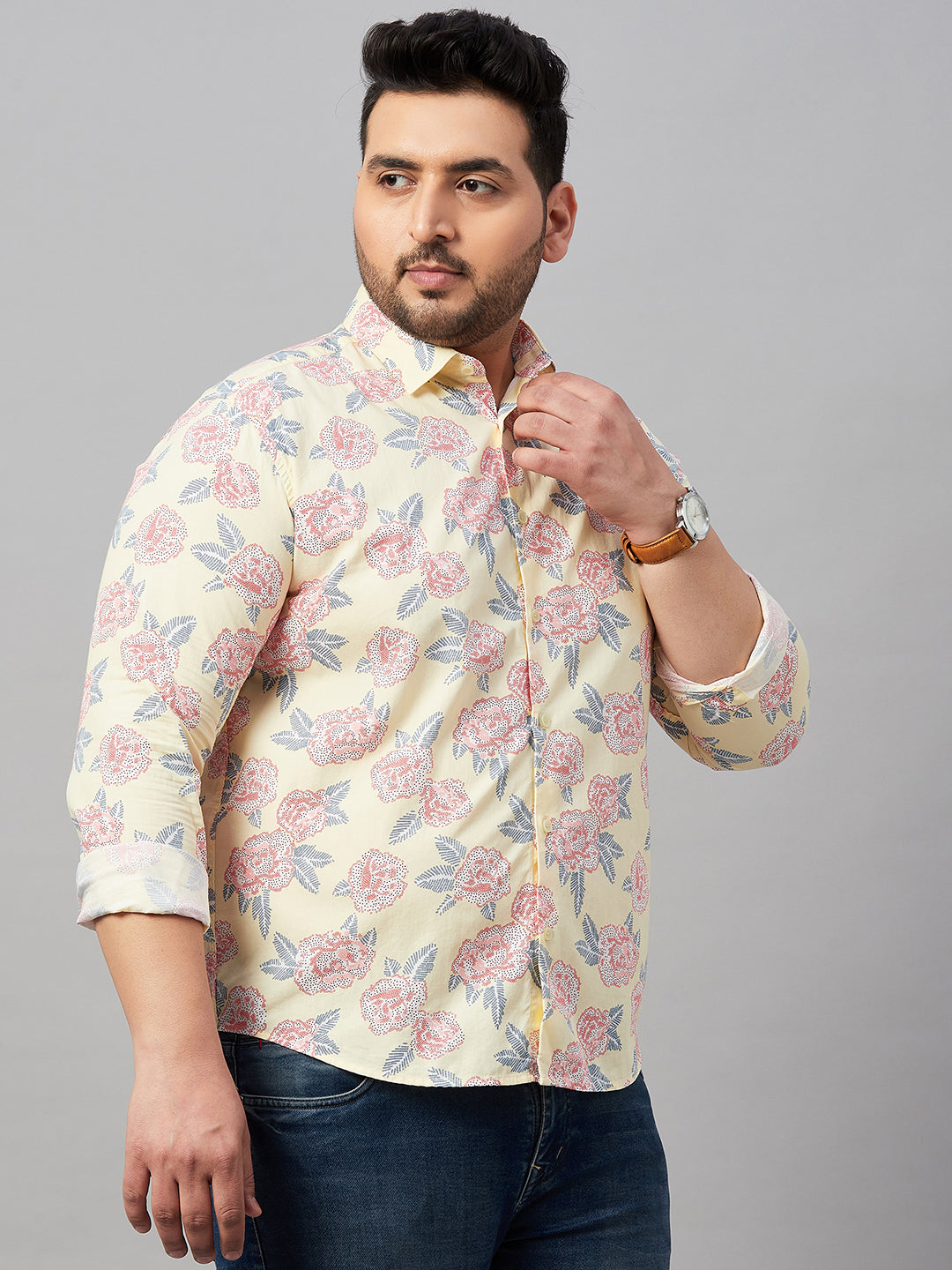 Men Printed Yellow Smart Shirt