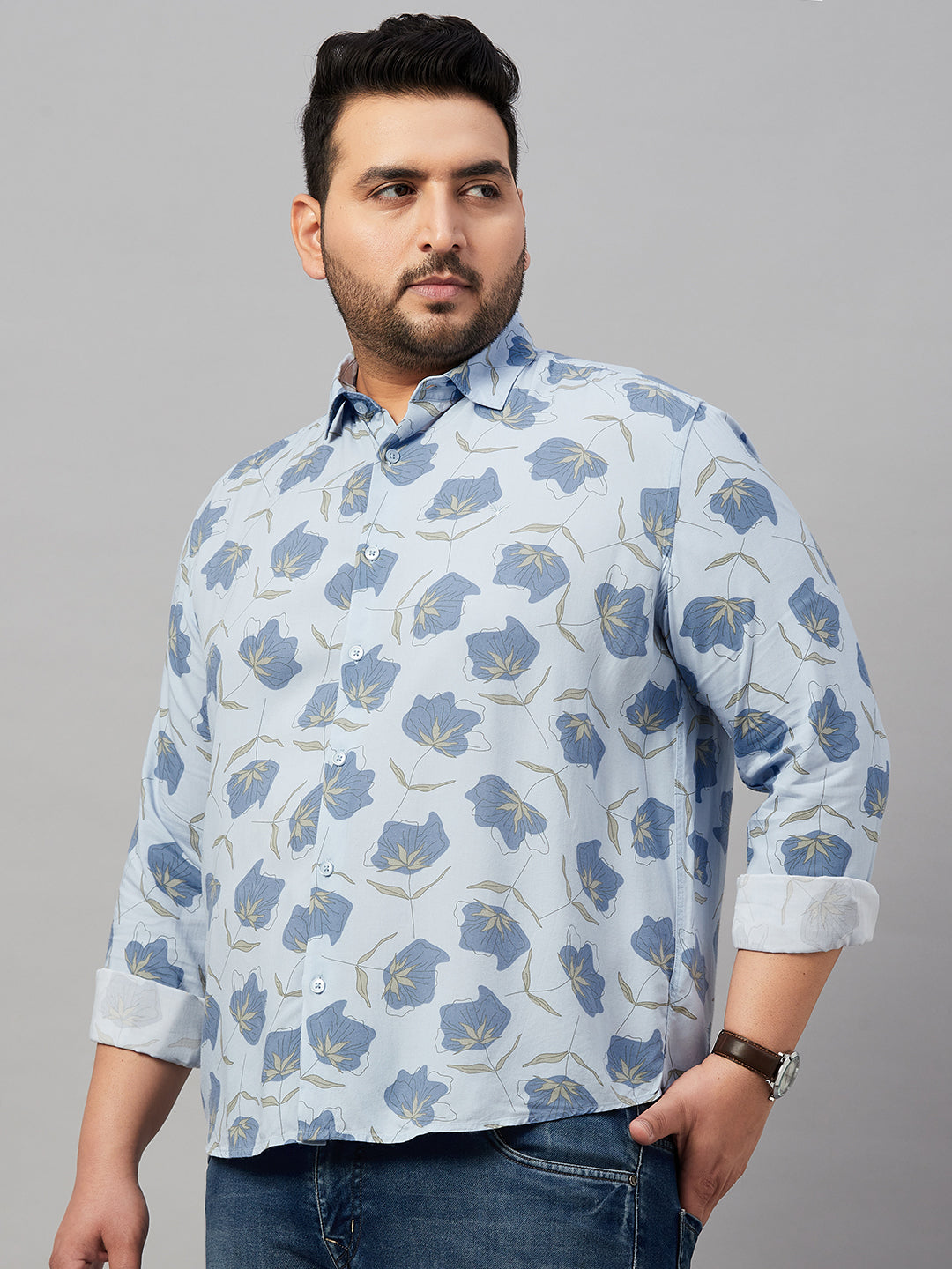 Men Printed Blue Smart Shirt