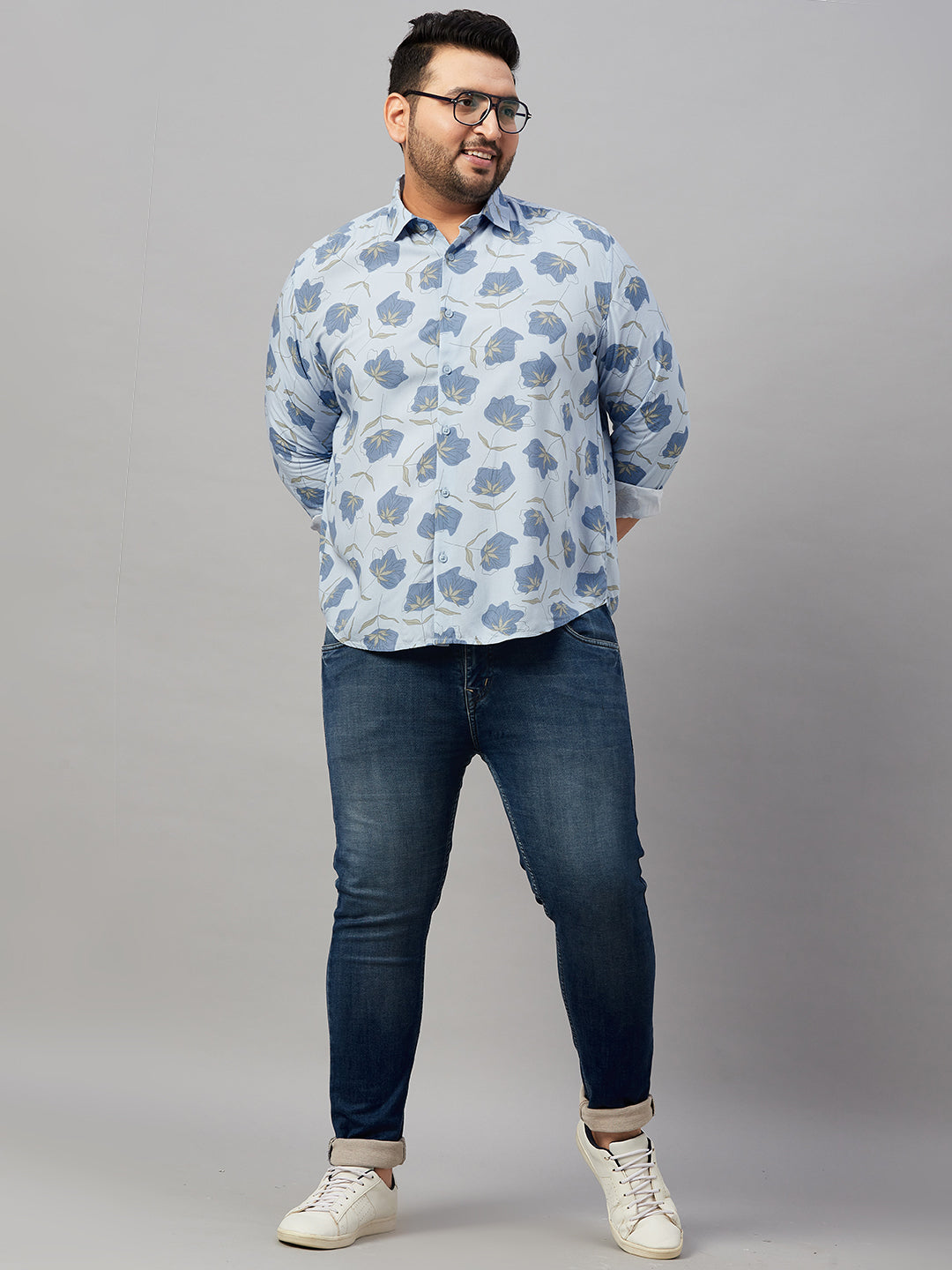 Men Printed Blue Smart Shirt