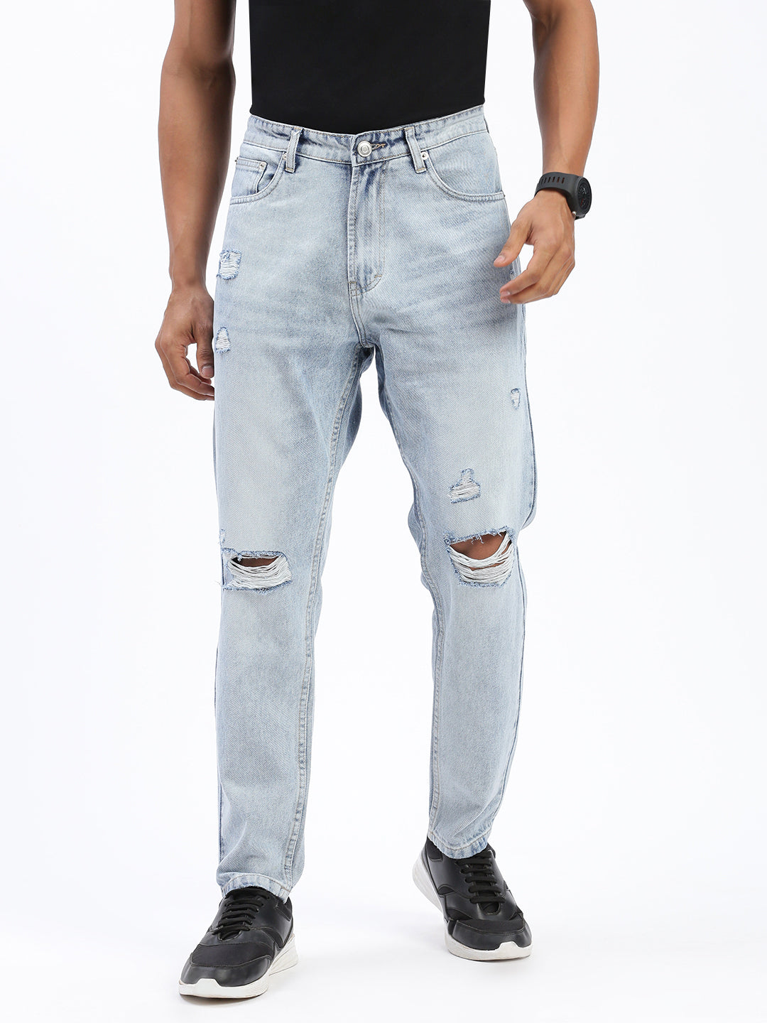 Men Blue Regular Fit Cropped Jeans