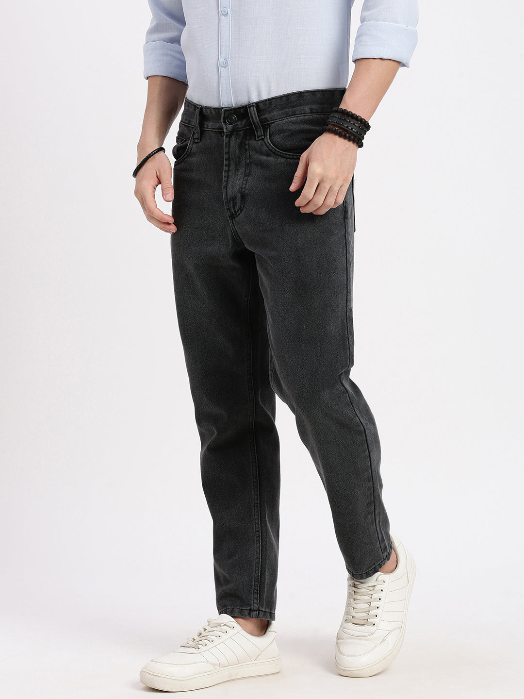 Men Regular Fit Cropped Grey Jeans