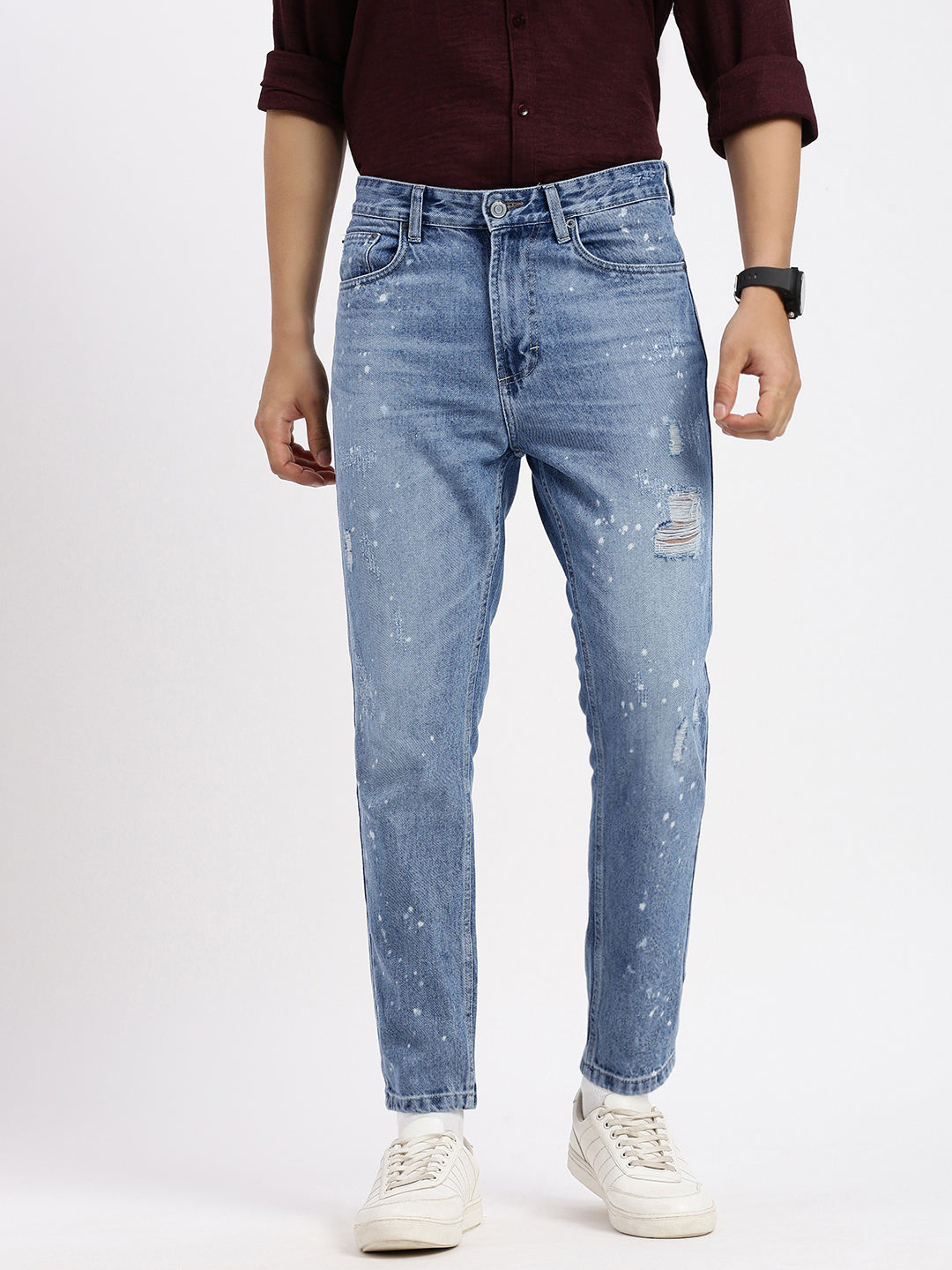 Men Regular Fit Cropped Blue Jeans