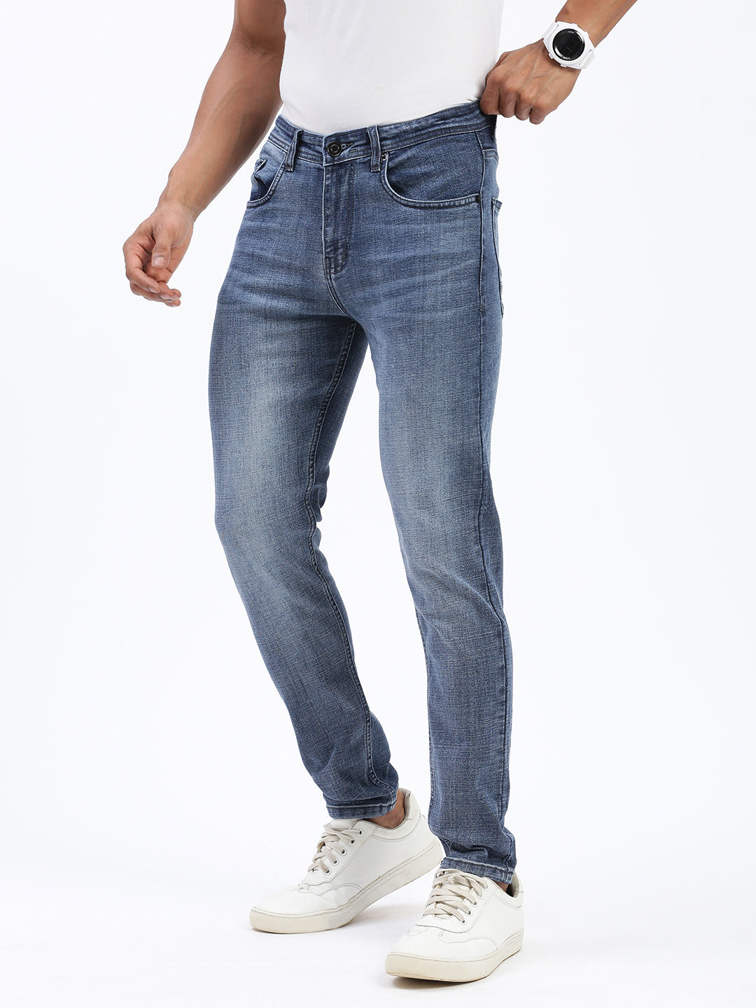 Men Blue Slim Fit Cropped Jeans