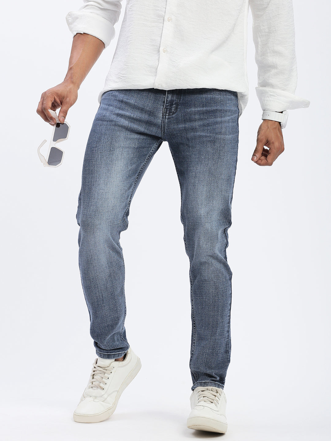 Men Blue Slim Fit Cropped Jeans