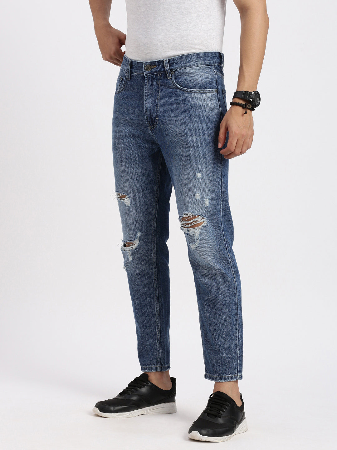 Men Regular Fit Cropped Blue Jeans