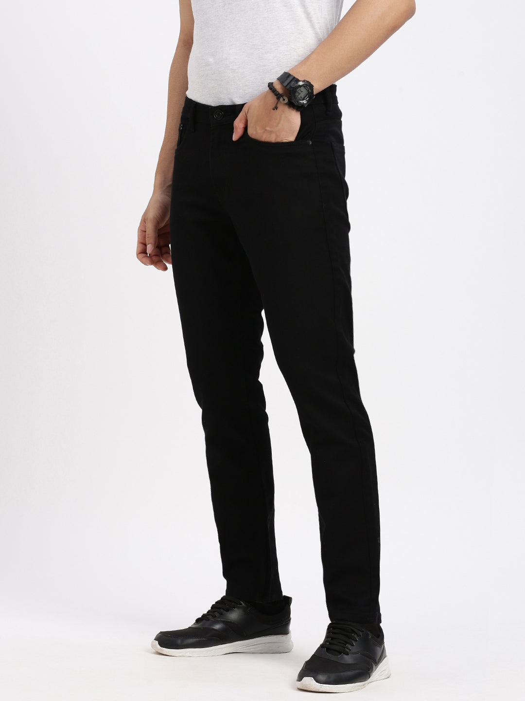 Men Slim Fit Cropped Black Jeans