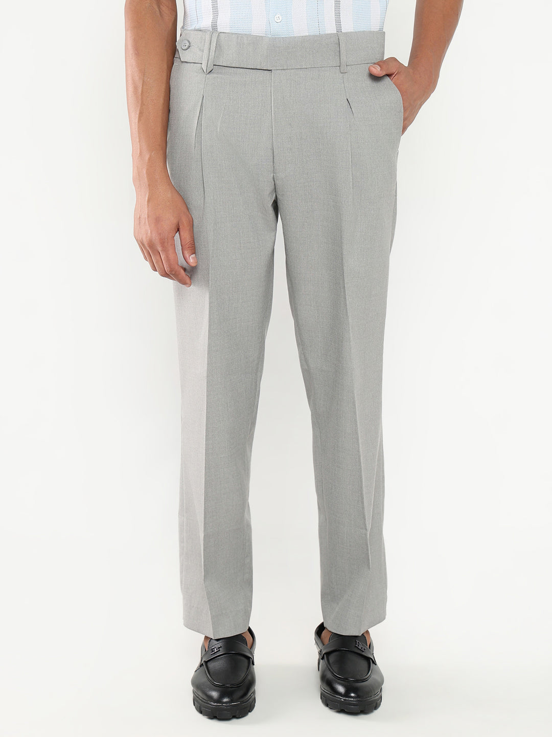 Men Grey Solid Formal Trousers