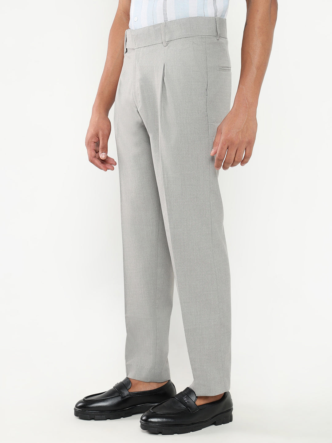 Men Grey Solid Formal Trousers