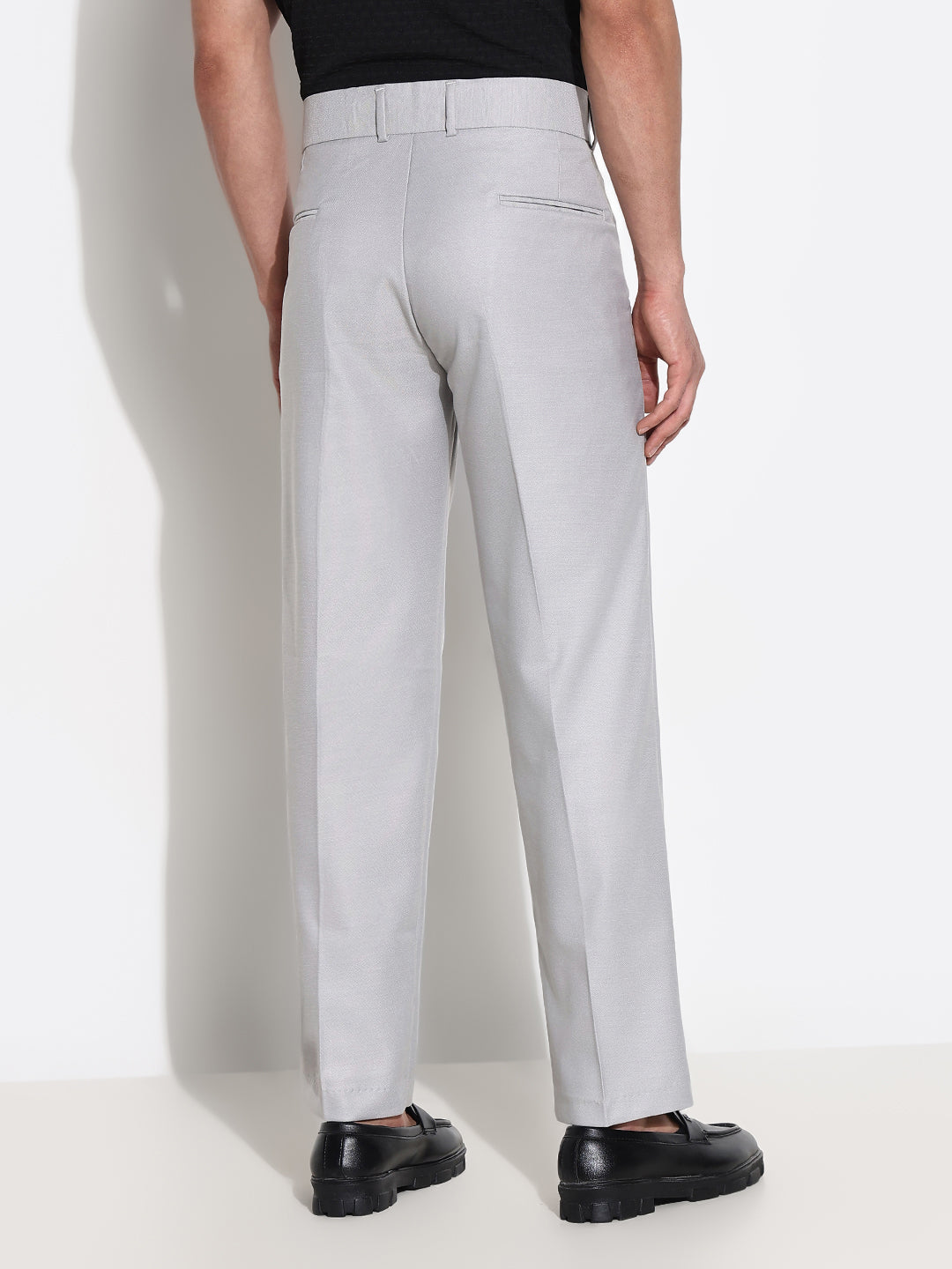 Men Grey Solid Formal Trousers