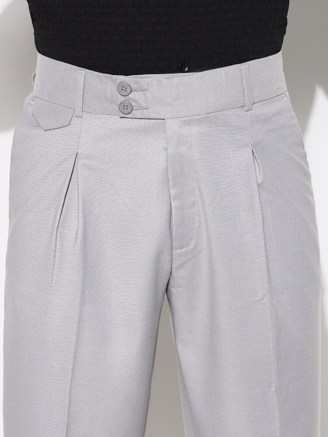 Men Grey Solid Formal Trousers