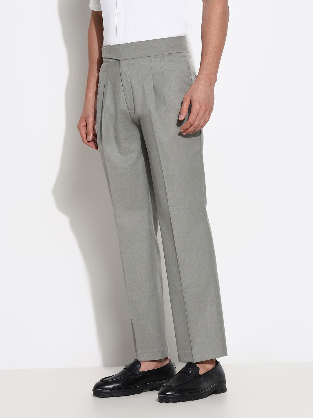 Men Grey Solid Formal Trousers