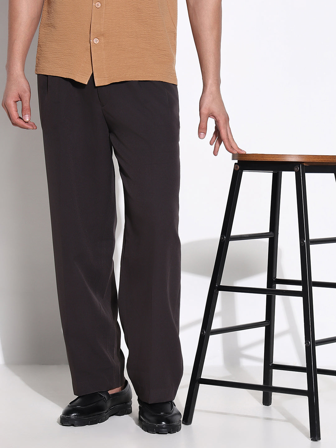 Men Charcoal Solid Formal Trousers