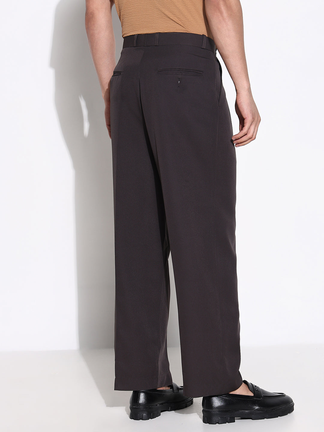 Men Charcoal Solid Formal Trousers