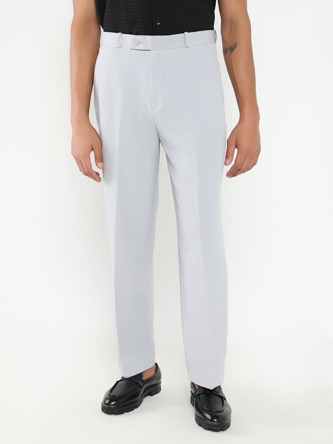 Men Grey Solid Formal Trousers