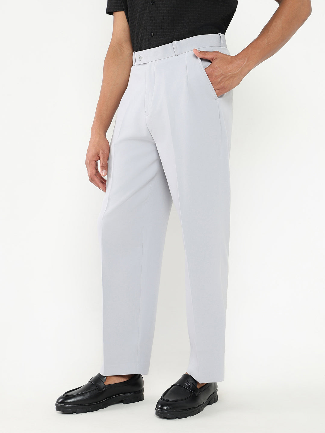 Men Grey Solid Formal Trousers