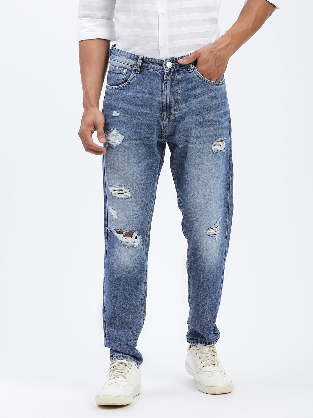 Men Blue Regular Fit Cropped Jeans