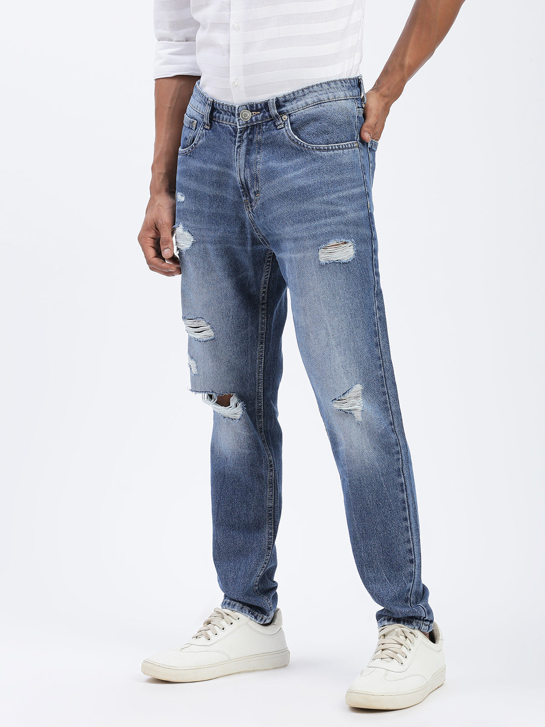 Men Blue Regular Fit Cropped Jeans