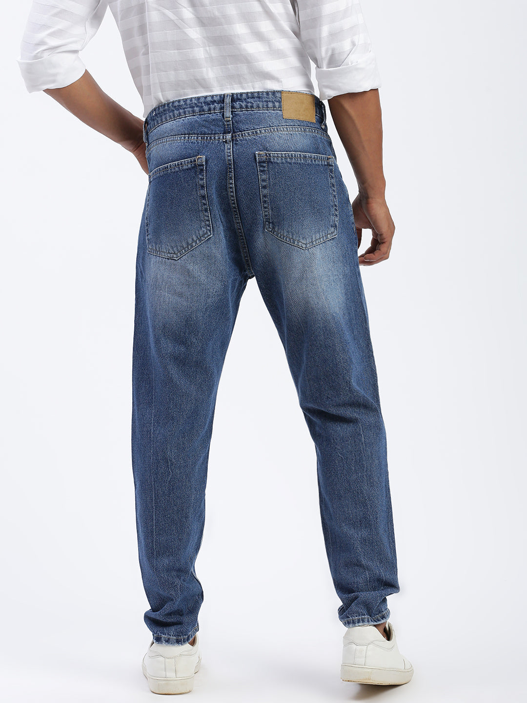 Men Blue Regular Fit Cropped Jeans