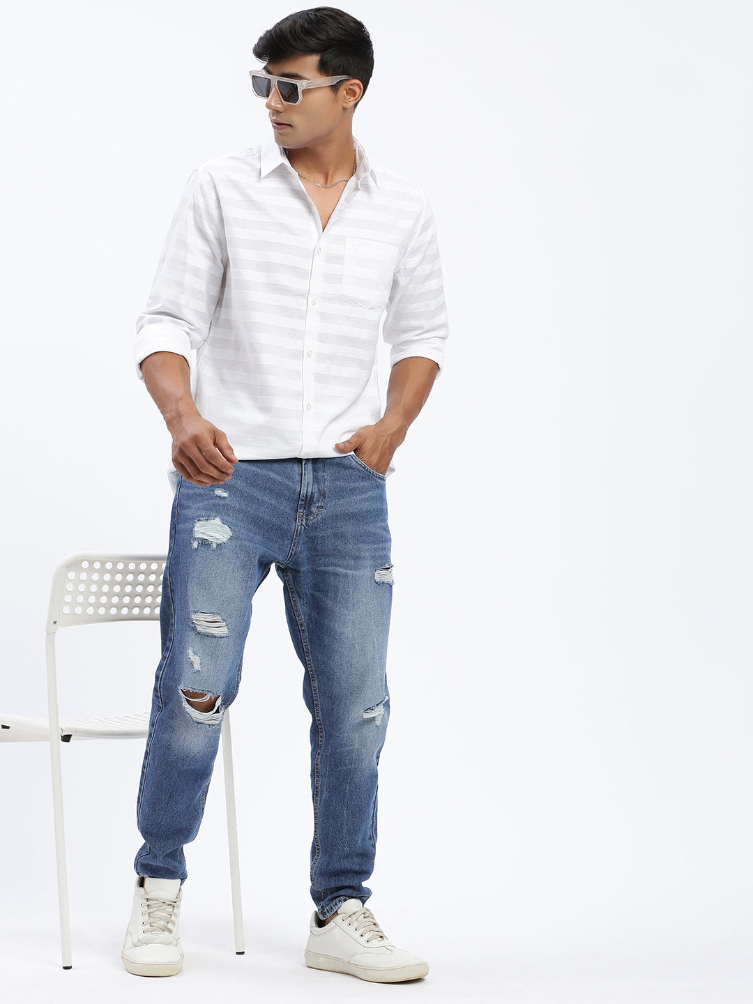 Men Blue Regular Fit Cropped Jeans