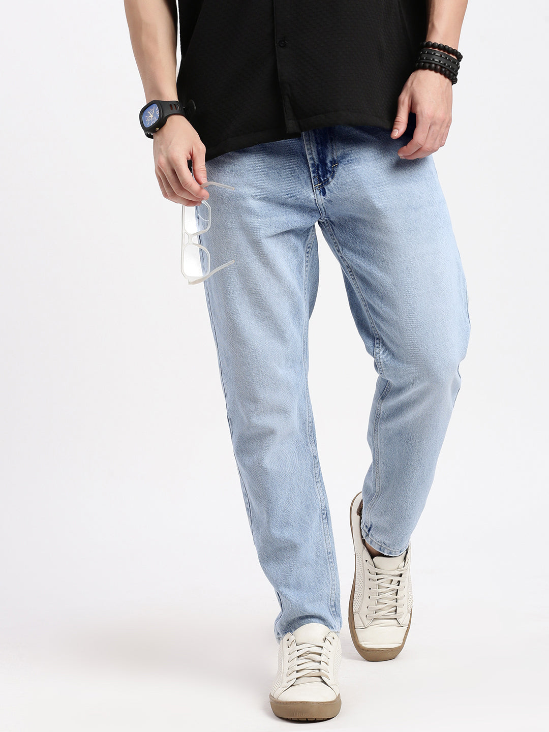 Men Regular Fit Cropped Blue Jeans