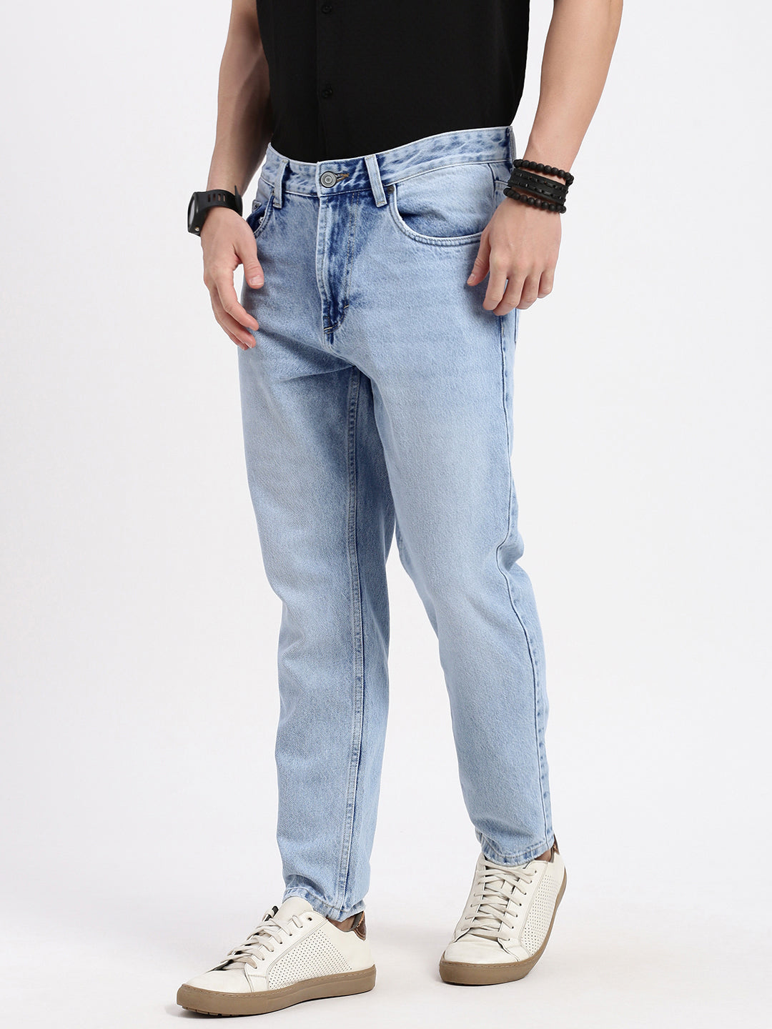 Men Regular Fit Cropped Blue Jeans