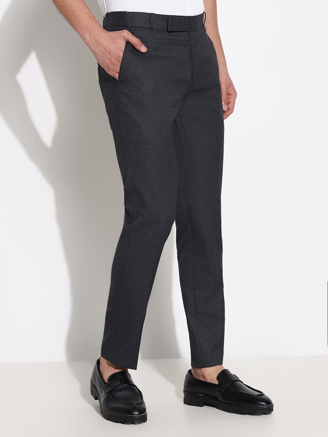 Men Charcoal Solid Formal Trousers