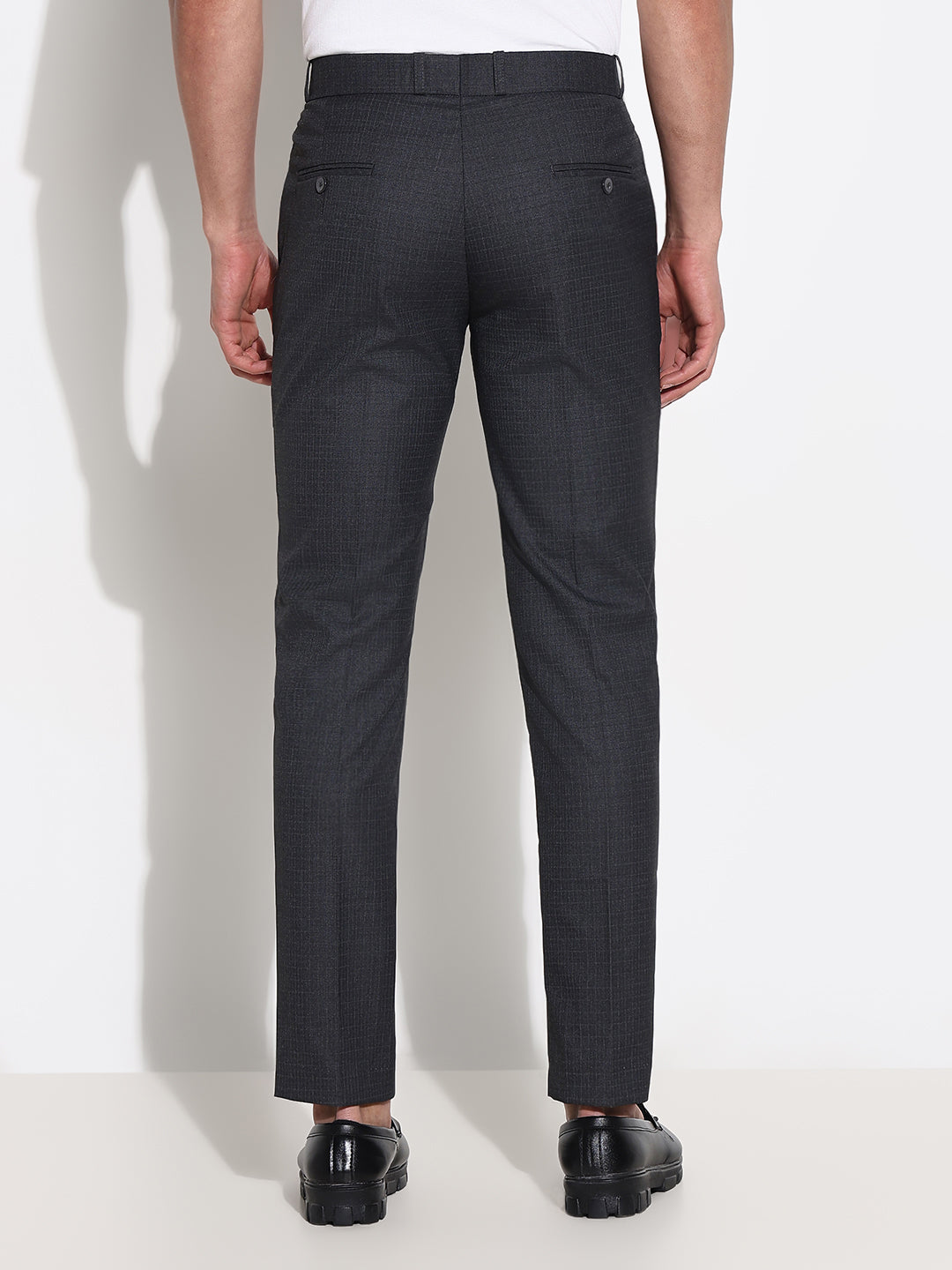 Men Charcoal Solid Formal Trousers