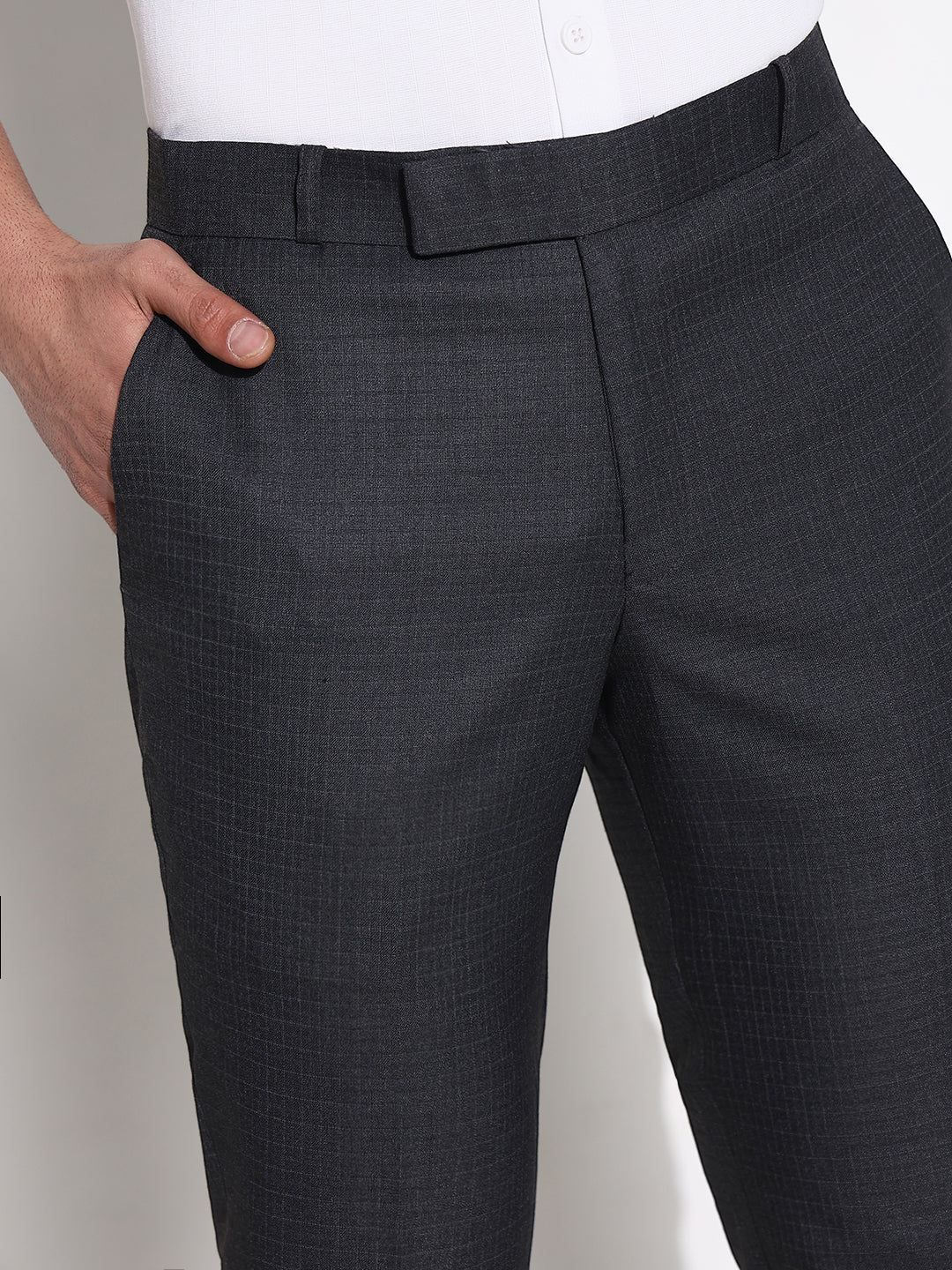 Men Charcoal Solid Formal Trousers