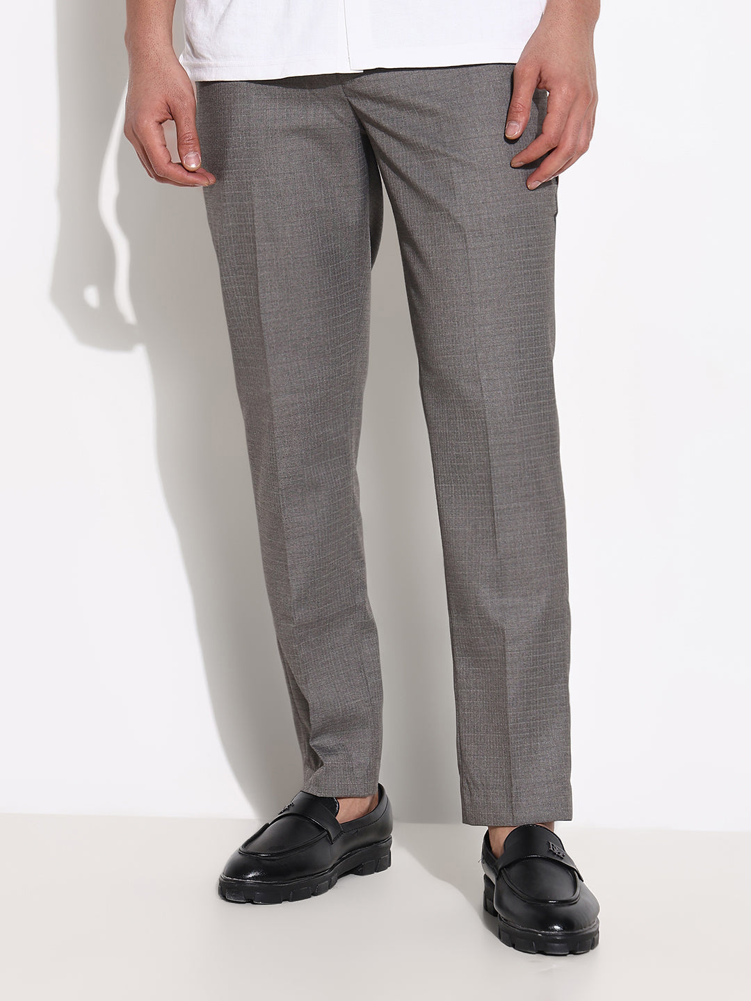 Men Grey Solid Formal Trousers