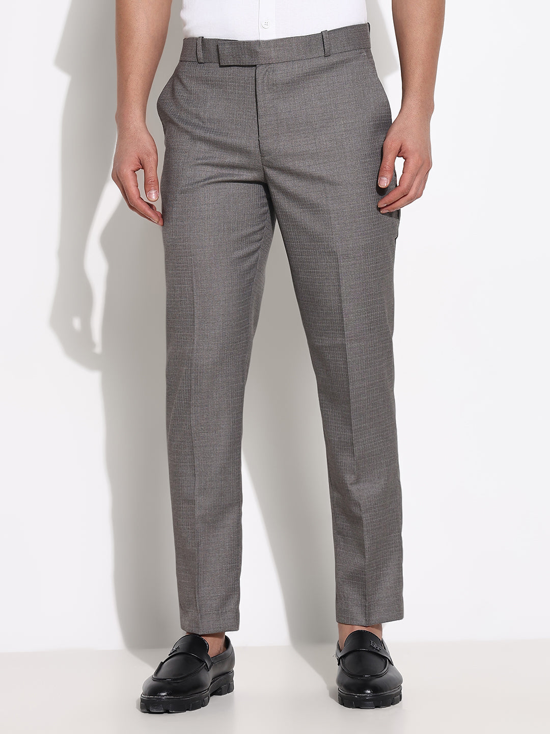 Men Grey Solid Formal Trousers