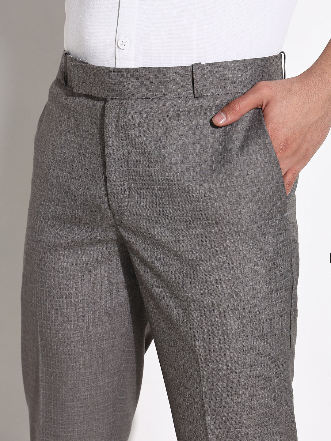 Men Grey Solid Formal Trousers